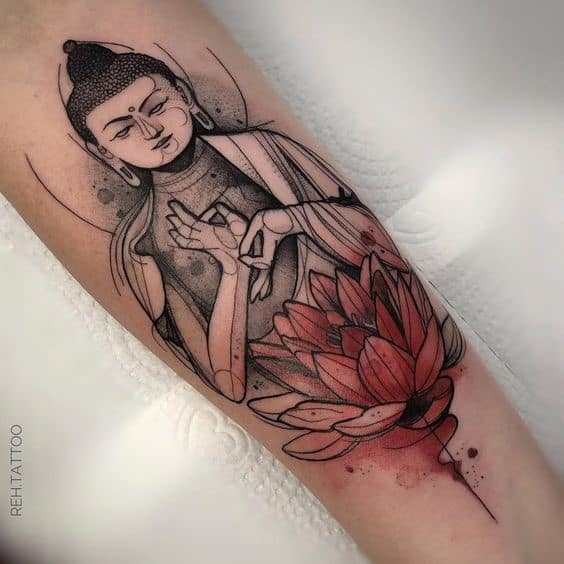 Buddha Tattoo With A Flower Symbol
