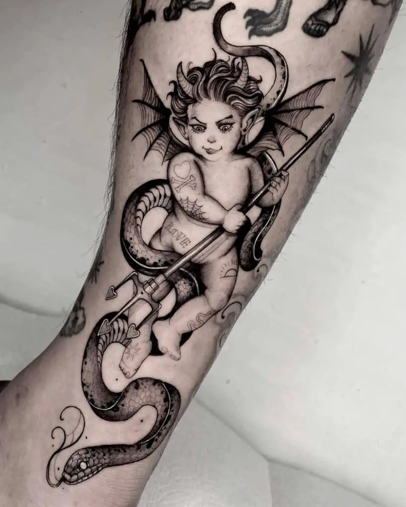 Devil Cupid With Snake Tattoo