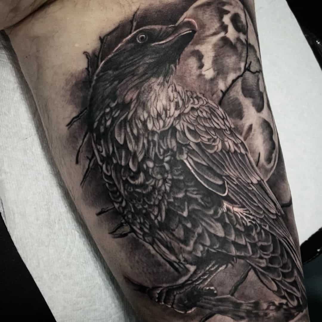 Black Mystical Raven Tattoo Design 