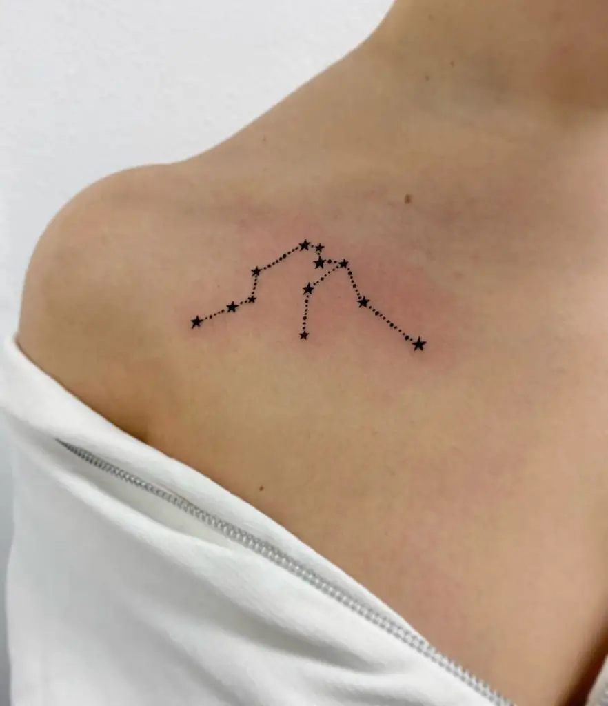 Galaxy Inspired Small Tattoo Over Collarbone