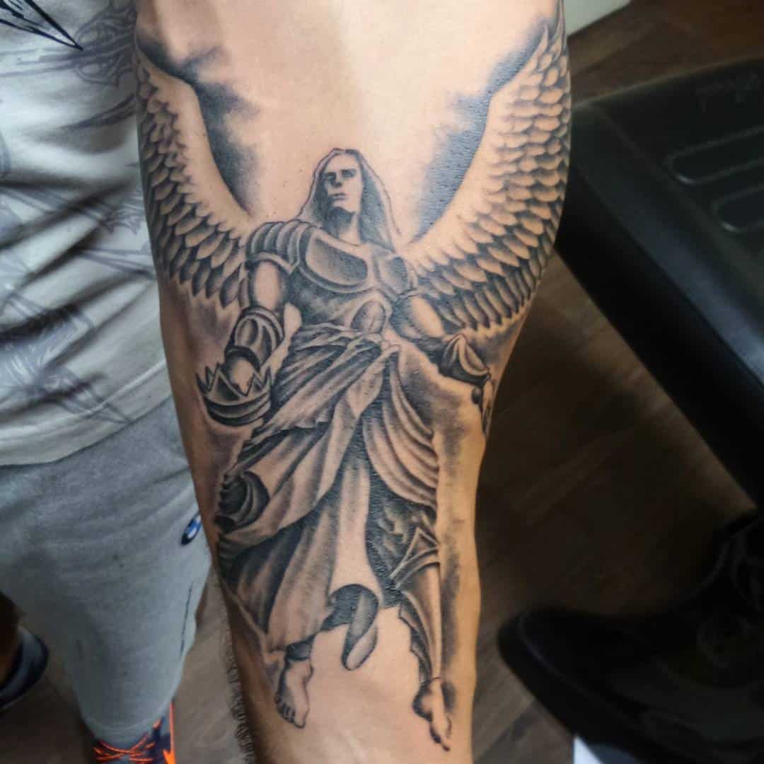 Heavens gates with doves and clouds on the inner arm. Black and grey tattoo.  #tattoo #heaven | Heaven tattoos, Black and grey tattoos, Gates of heaven  tattoo