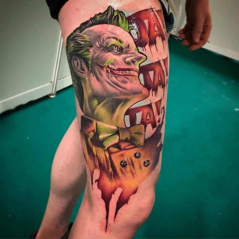 Large Joker Thigh Tattoo Realistic Ink 