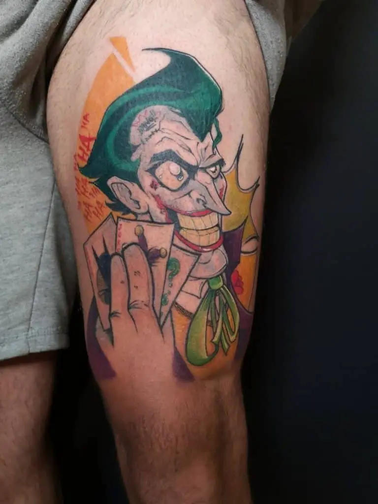 Large Thigh Joker Tattoo 