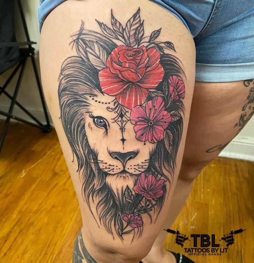 Lion Tattoo Thigh finally lioness received the rose