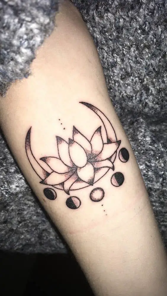 Moon And Lotus Flower Tattoo