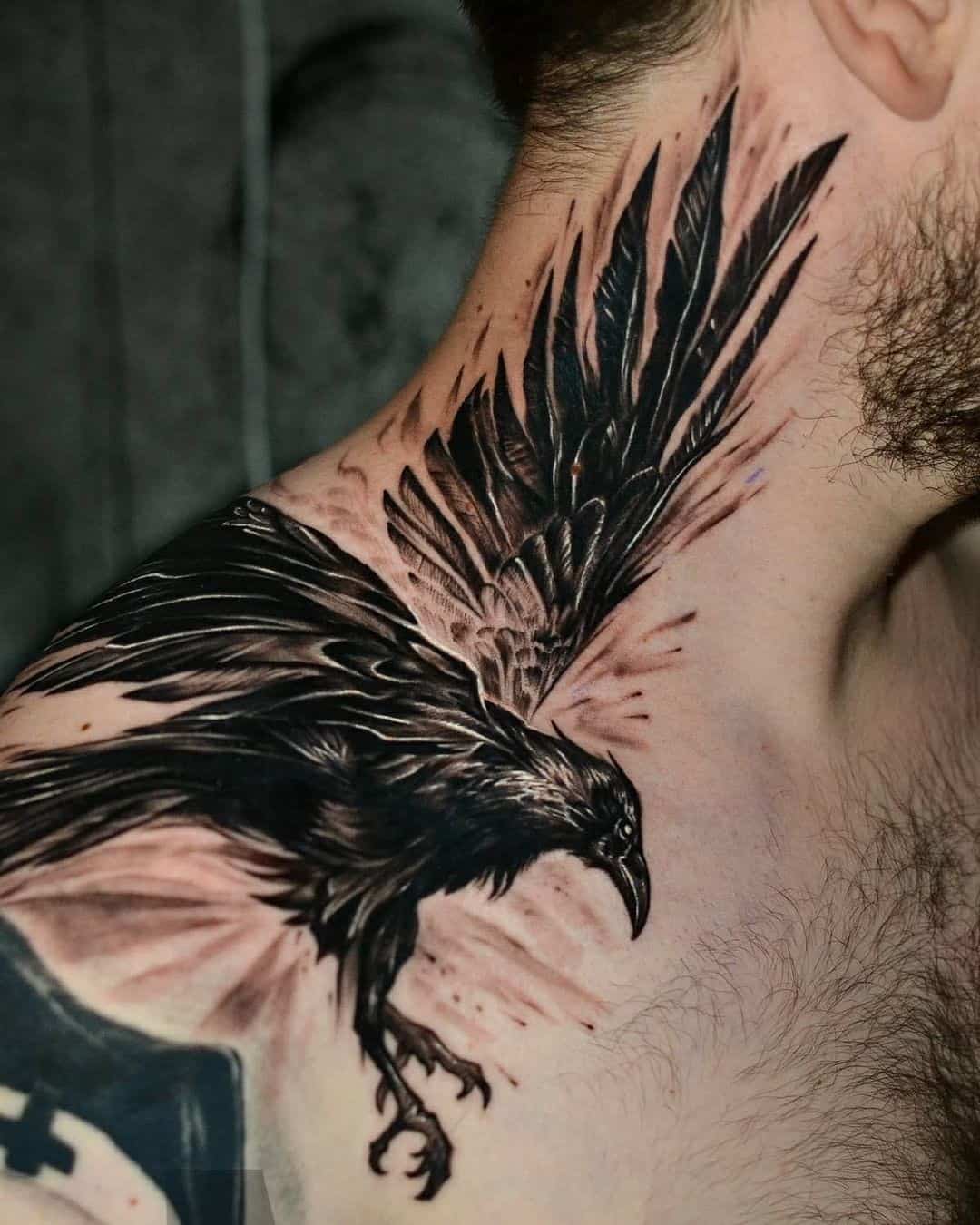 Neck Piece Raven Tattoo For Men 