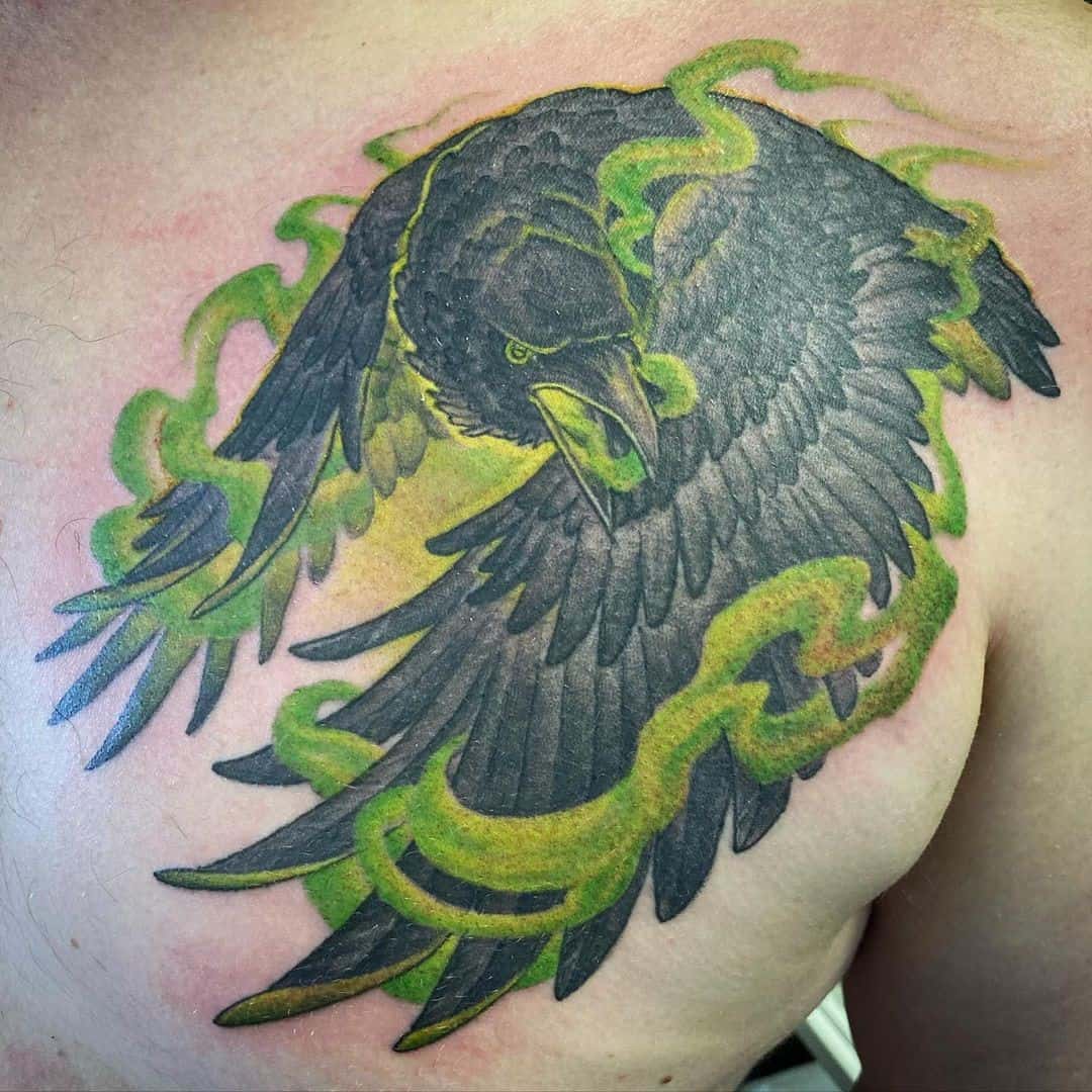 Neo Traditional Crow Tattoo Colorful Ink