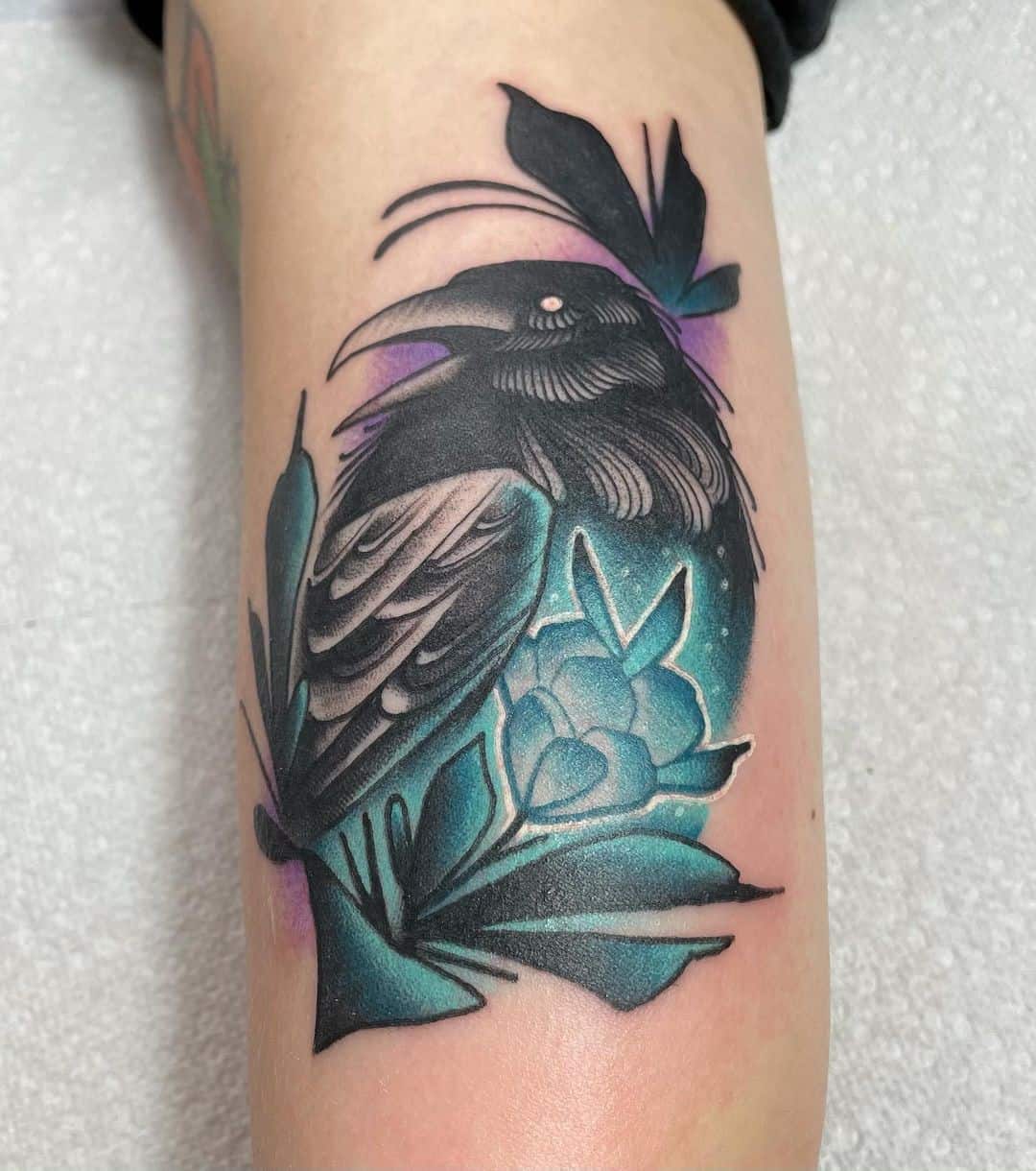 Raven Tattoo Small Design And Bright Ink