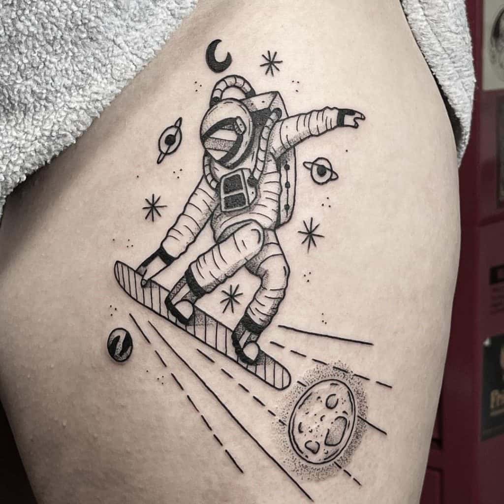 Astronaut Tattoo on Thigh 2