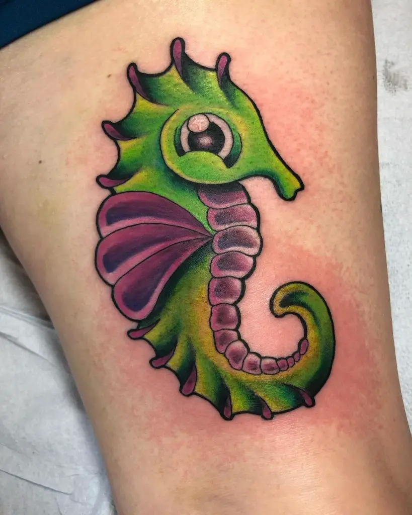 Green Bright Seahorse Tattoo