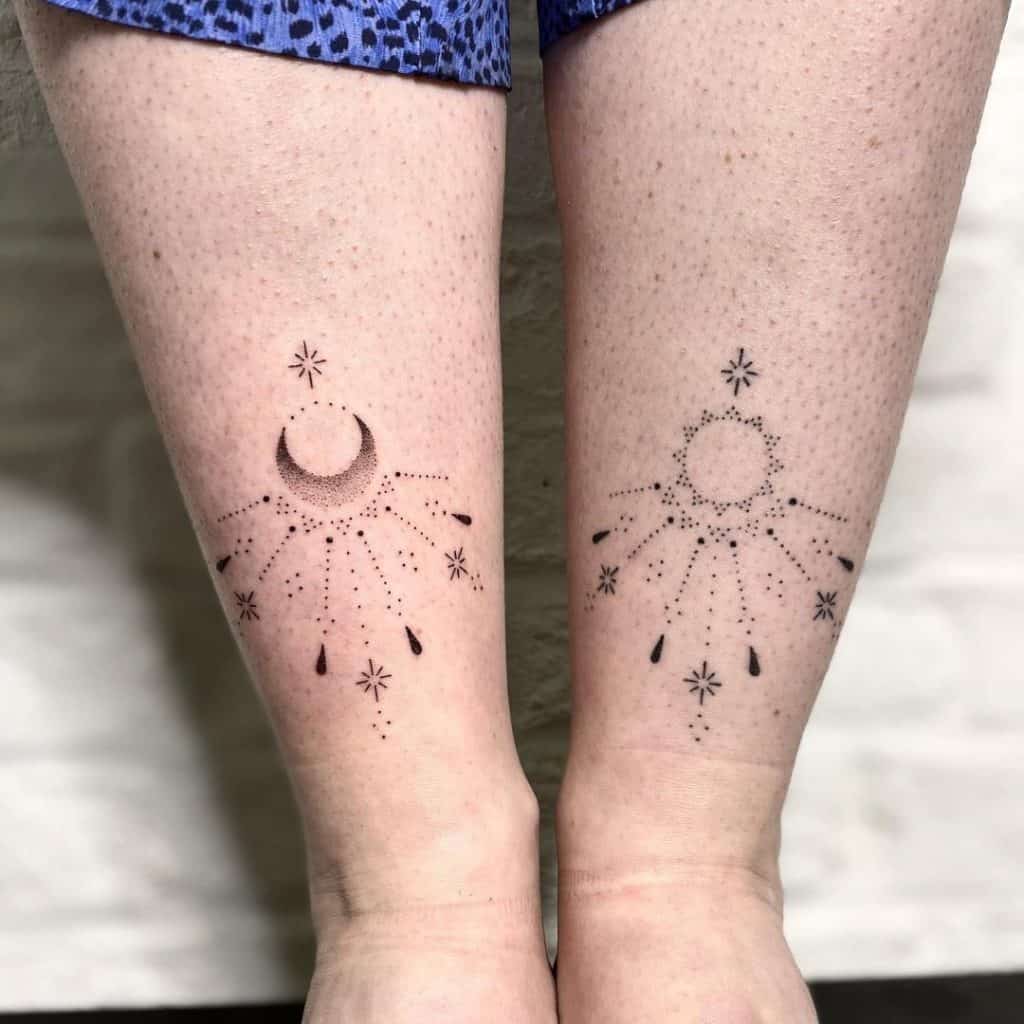 Intricate Sun and Moon Solar System Tattoo Design 7