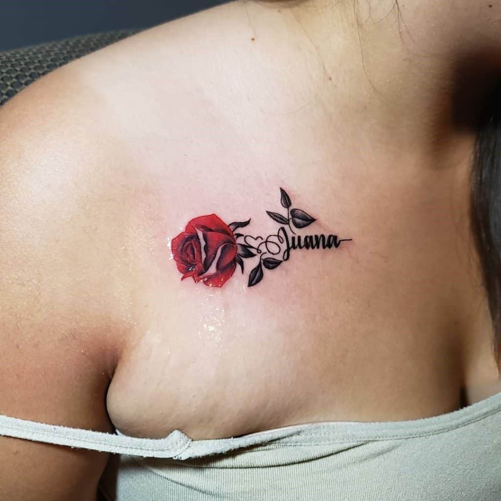 Red Chest Name With Tattoo