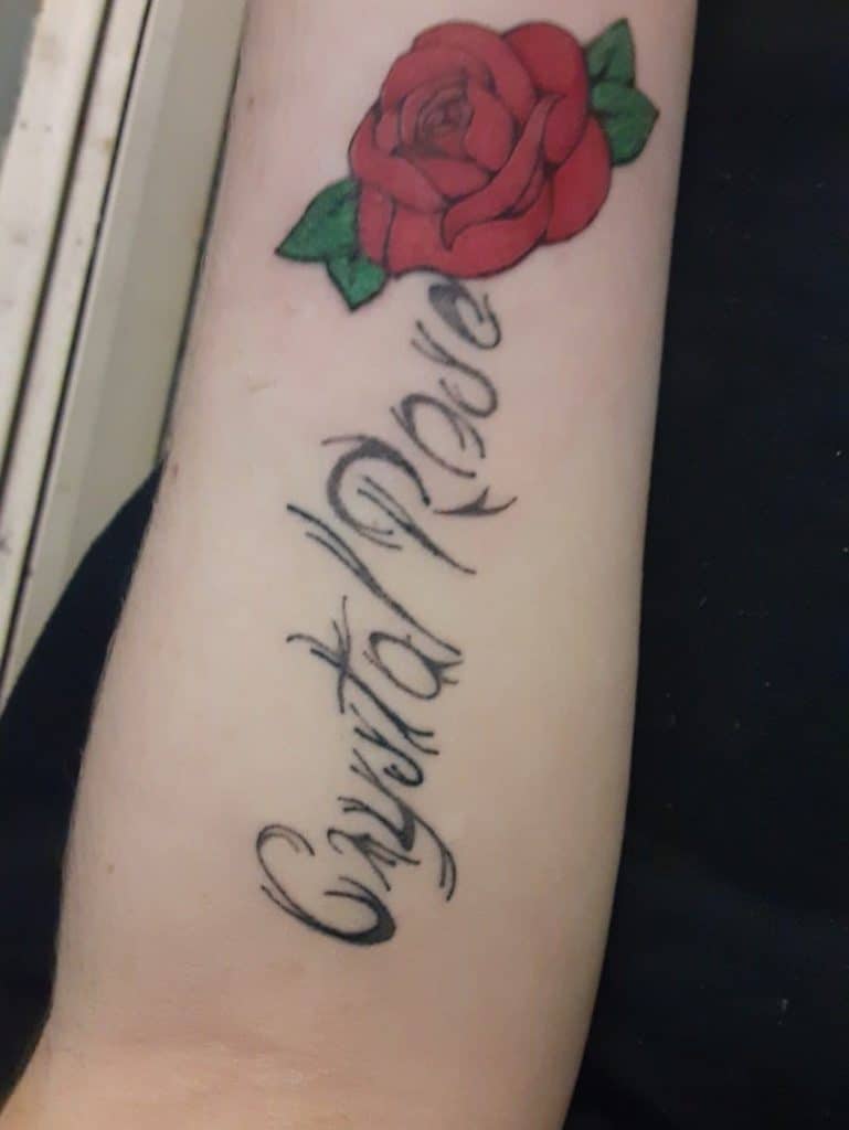 Rose Name Tattoo Forearm Placement Idea