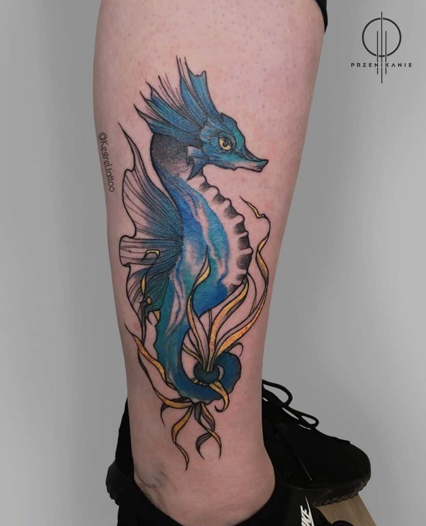 Seahorse Color Tattoo Blue Design