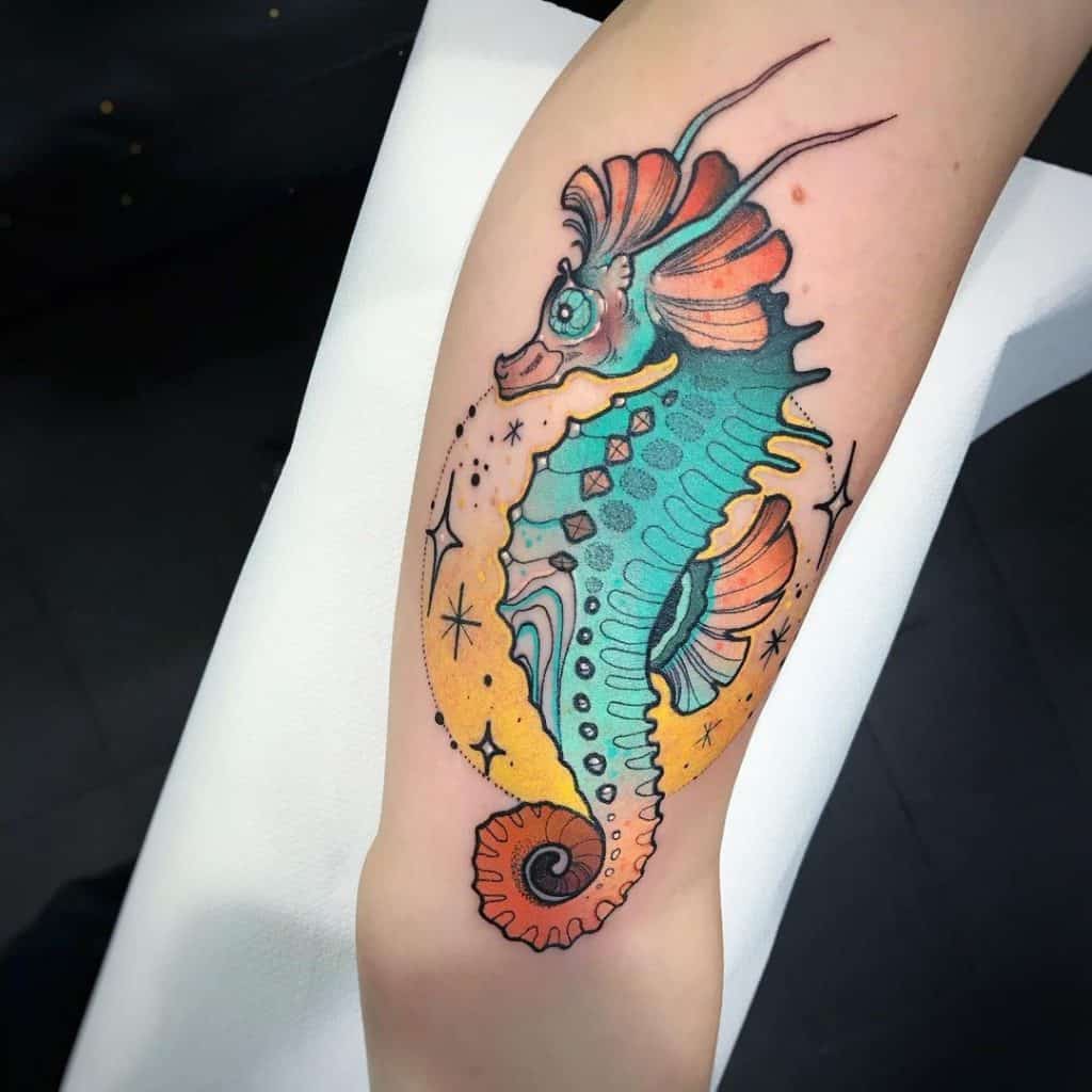Seahorse Tattoo Design Colorful Ink