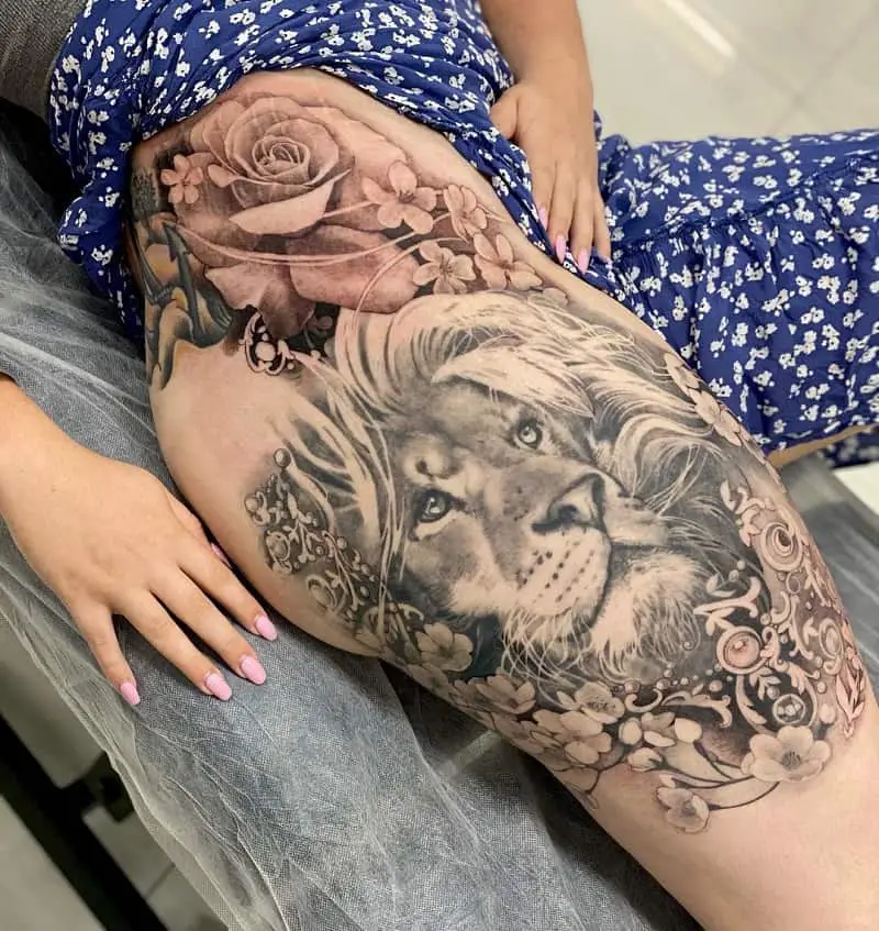 Sexiest Lion Thigh Tattoo