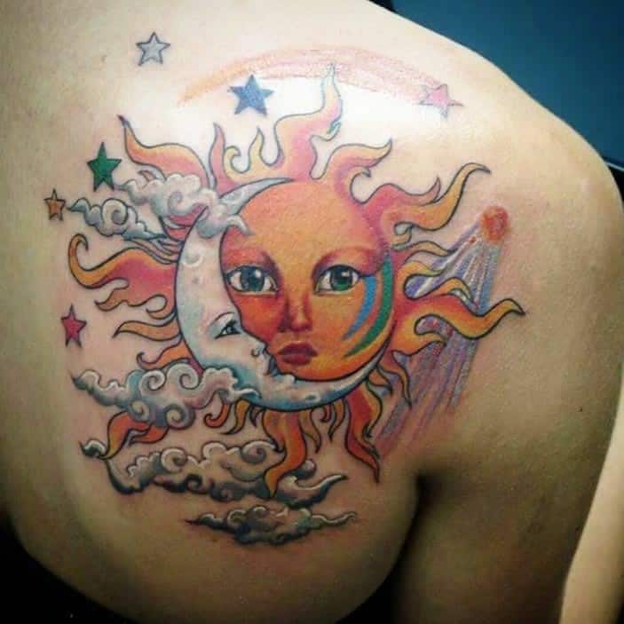 Sun and Moon With Faces Tattoo Design 3