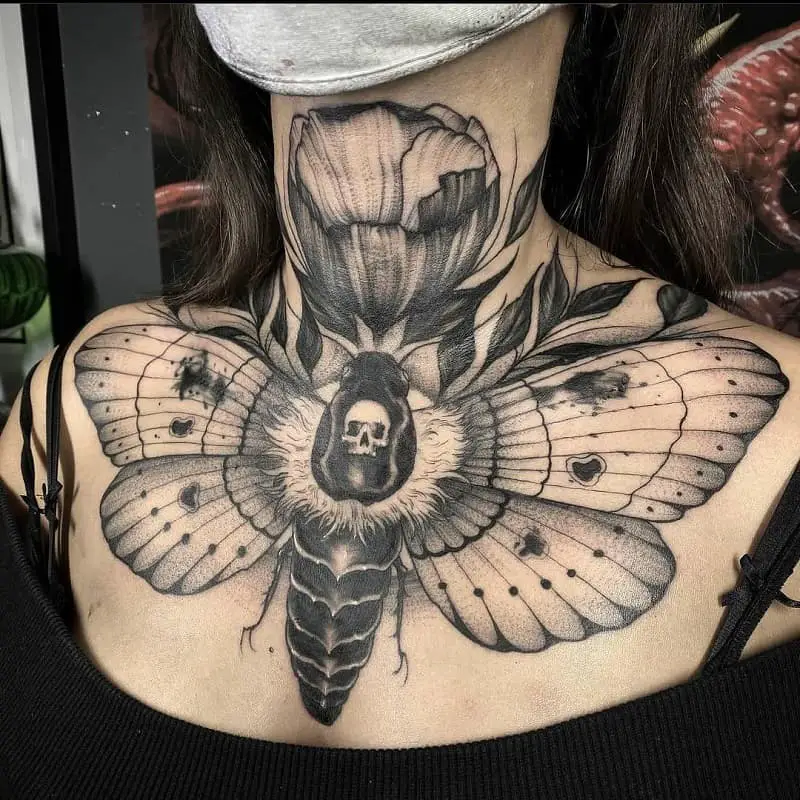 big tattoo on the neck of women