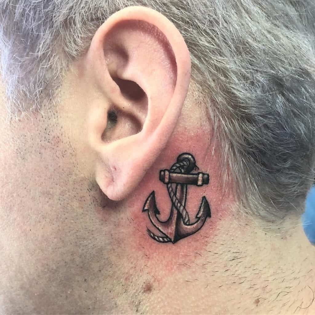 Anchor Inspired Behind The Ear Tattoos 