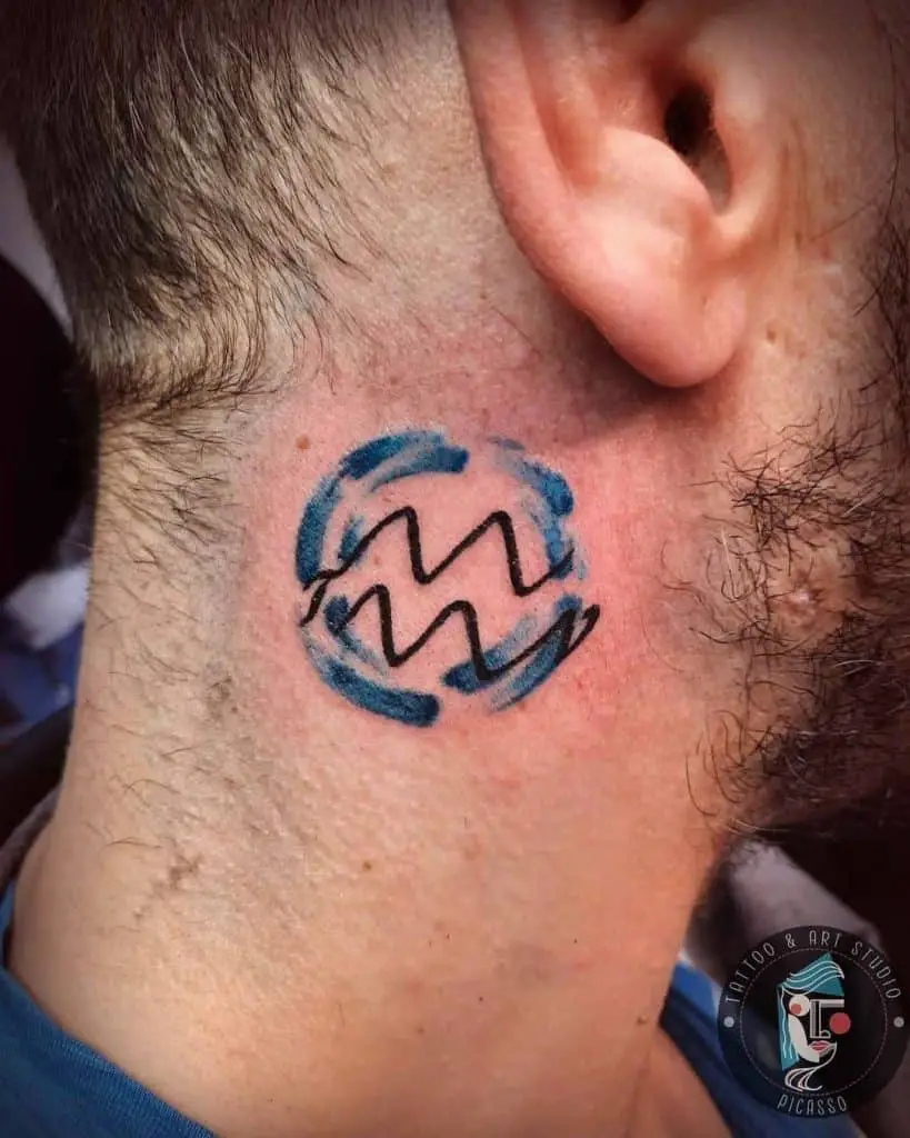 Aquarius Tattoo on neck 1