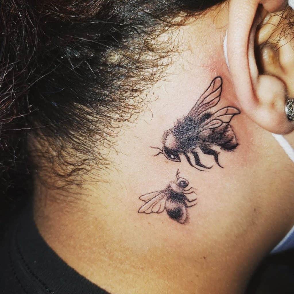 Bee tattoo behind ear 5