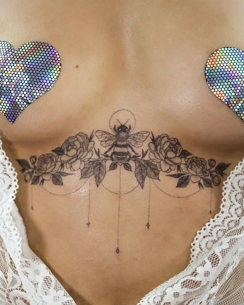 Bee tattoo on the chest 2