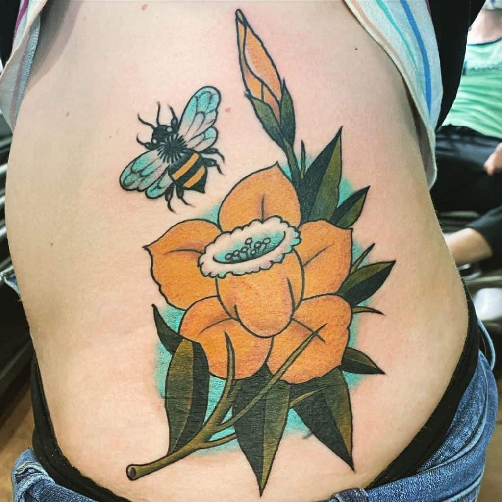 Bees and flowers tattoo 5