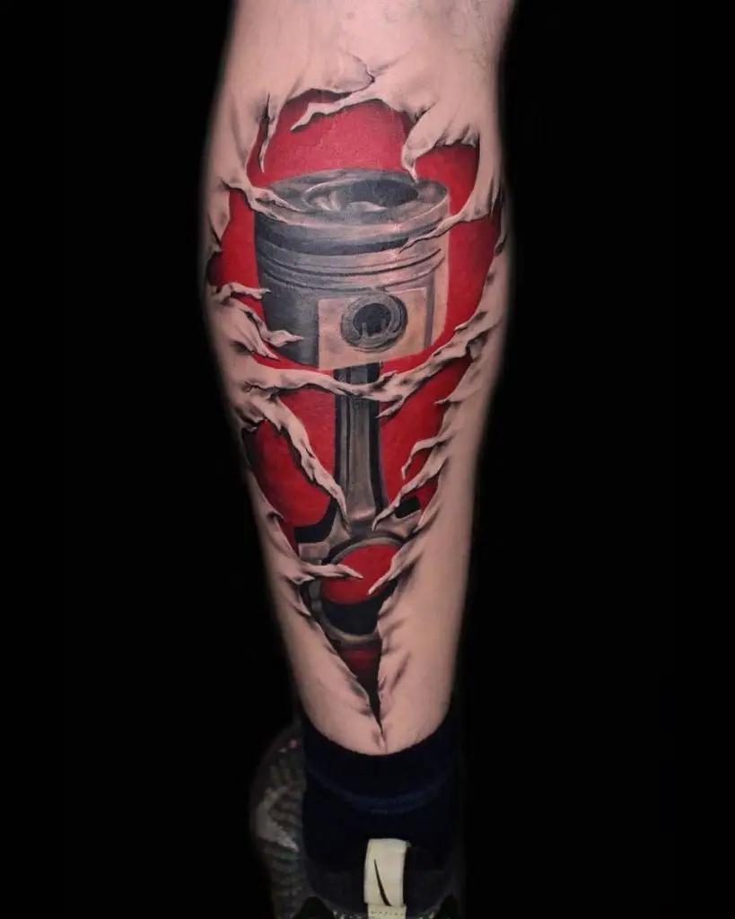 Biomechanical Leg Tattoo with Red Colour