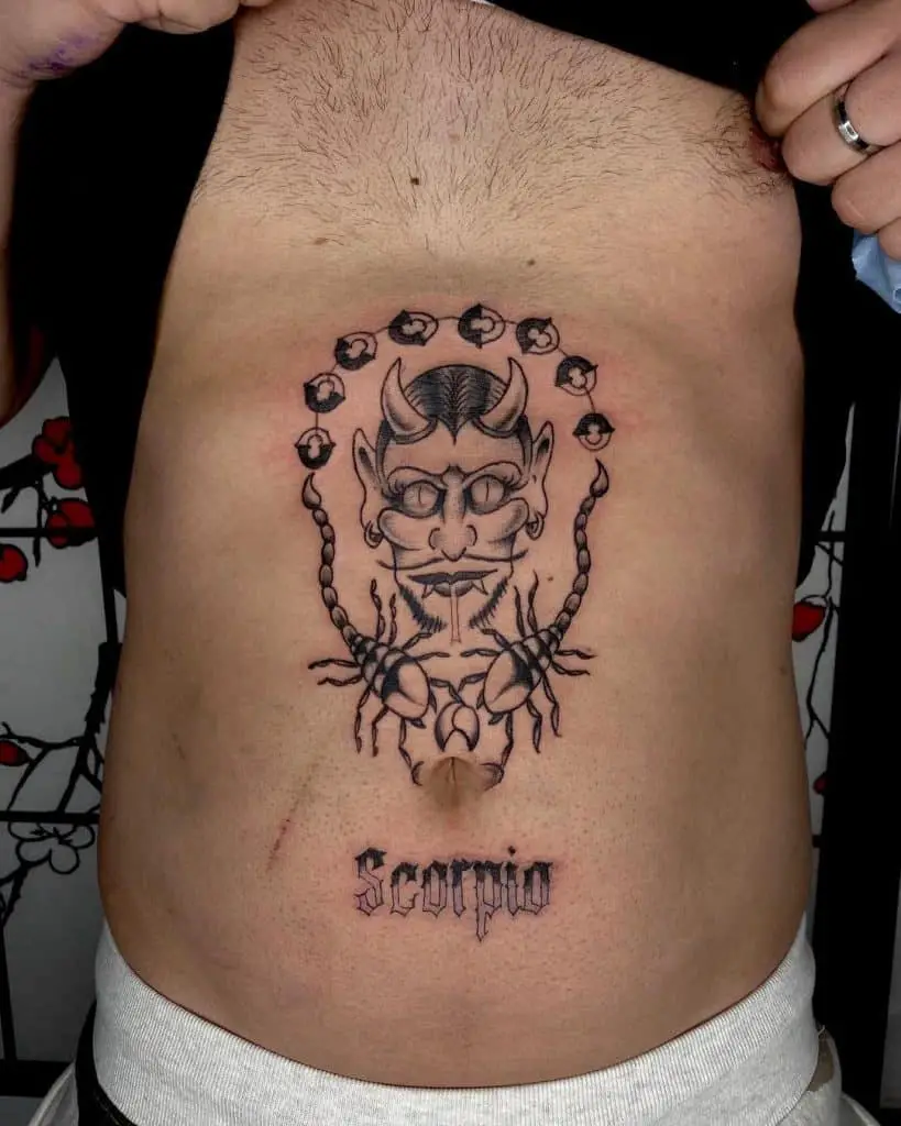 Black Scorpio Tattoo On Stomach 