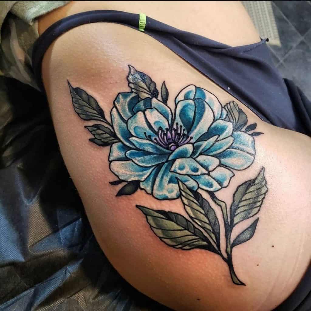 Blue Rose Hip Tattoo