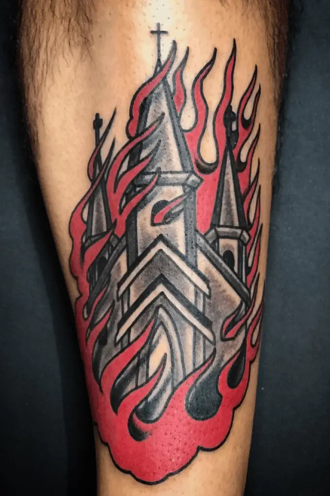 Burning Church Satanic Tattoo Design
