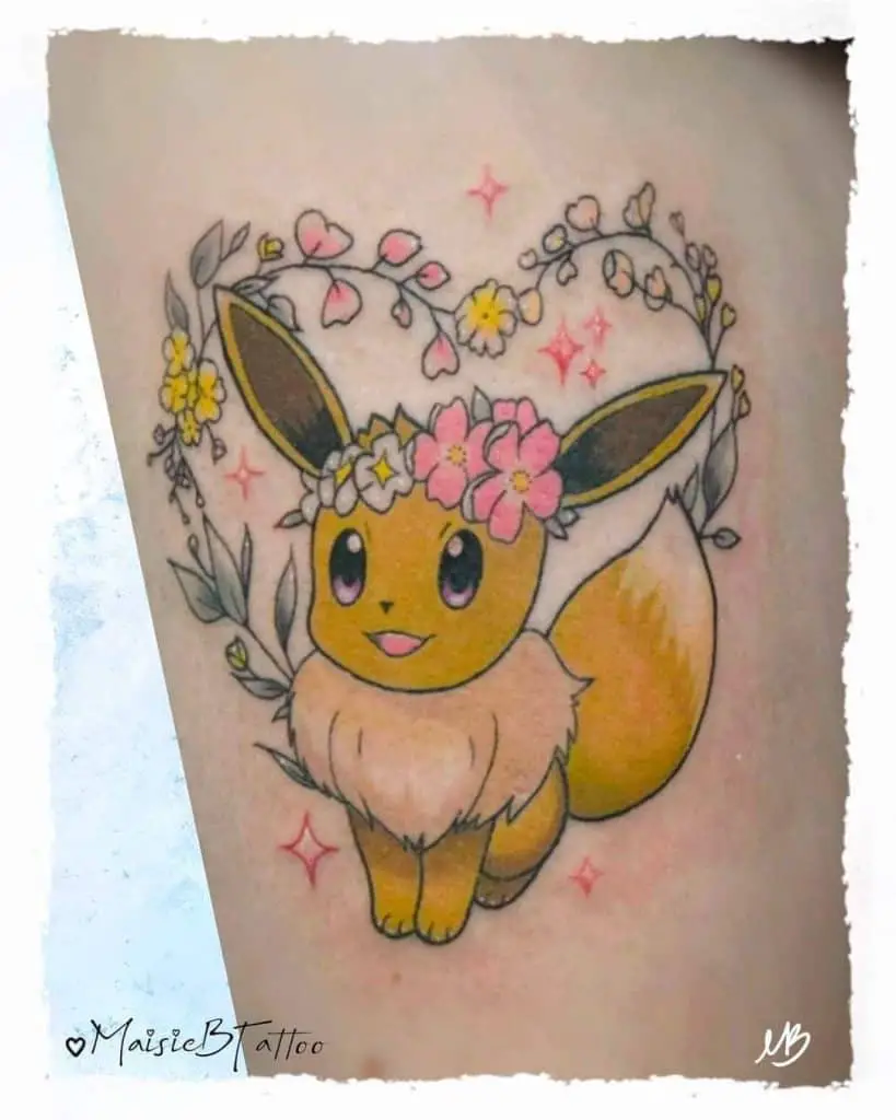 Cartoon and flower Tattoo
