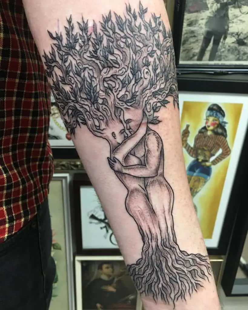 Couple Inspired Tree Of Life Tattoo Over Forearm 