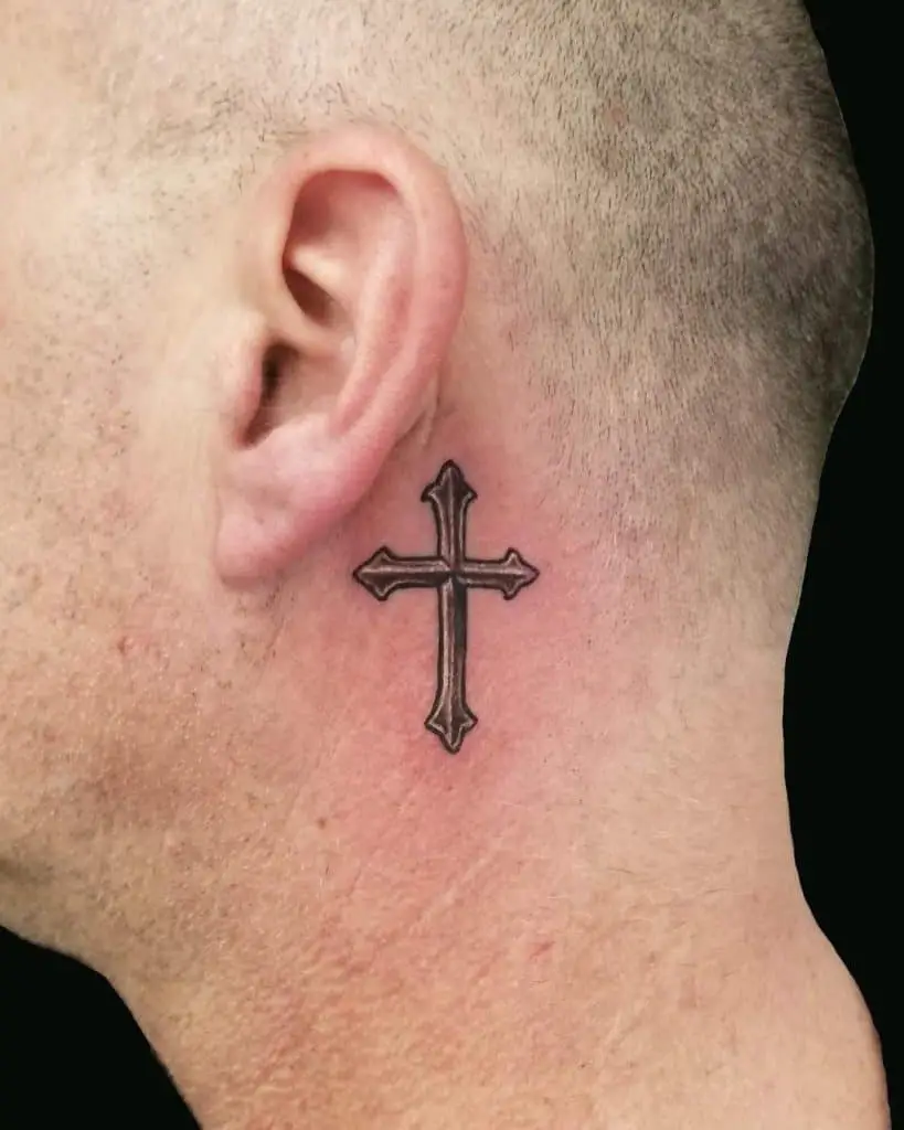 Cross Inspired Small Behind The Ear Tattoos 