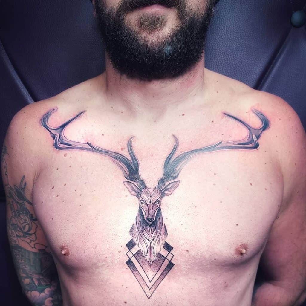 Deer Head Tattoo on the Chest