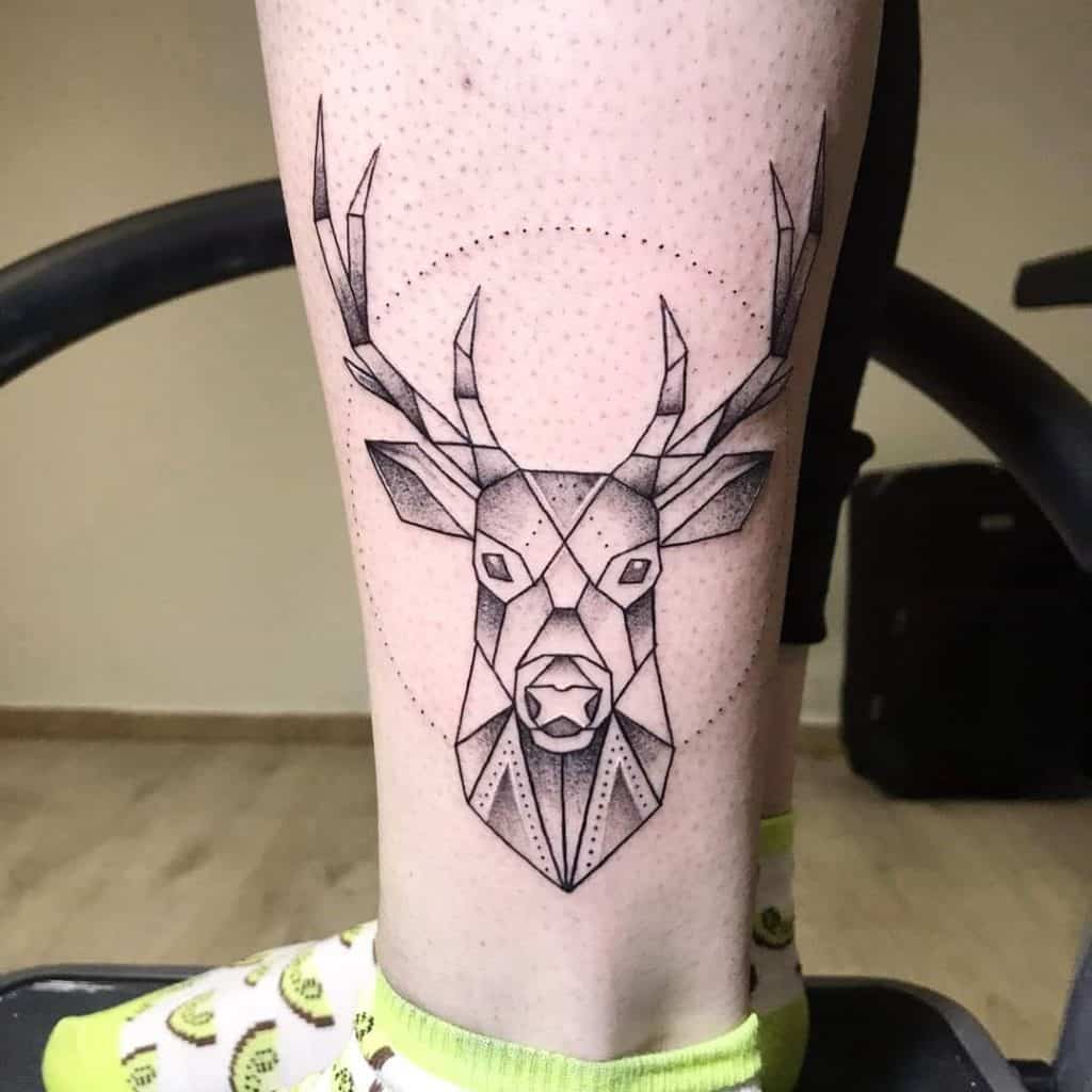 Deer Head Tattoo with Circle