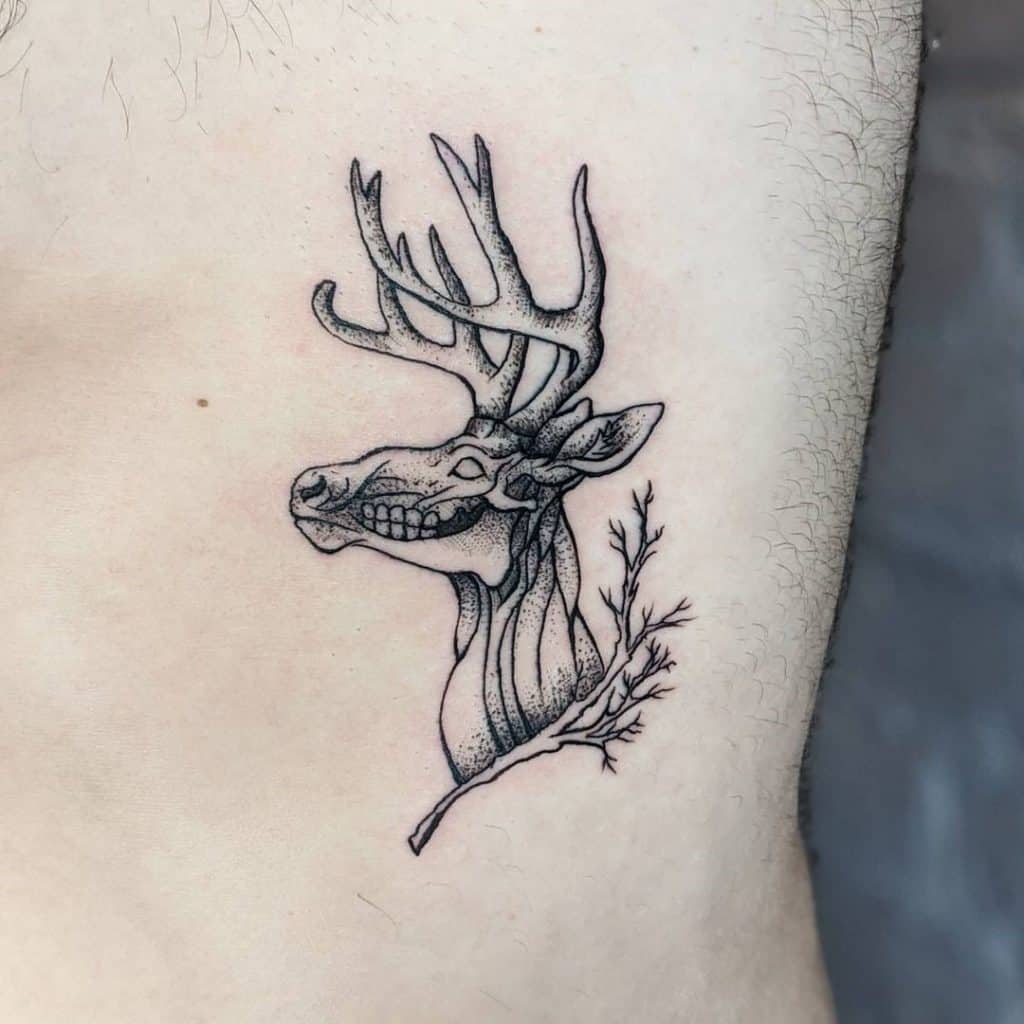 Deer Head and branch Tattoo
