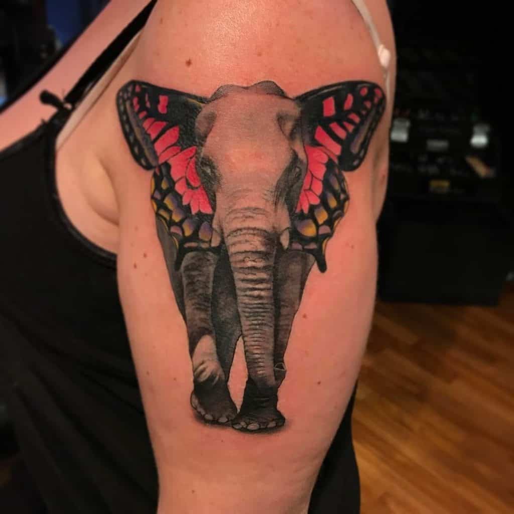 Elephant Butterfly Tattoo Design