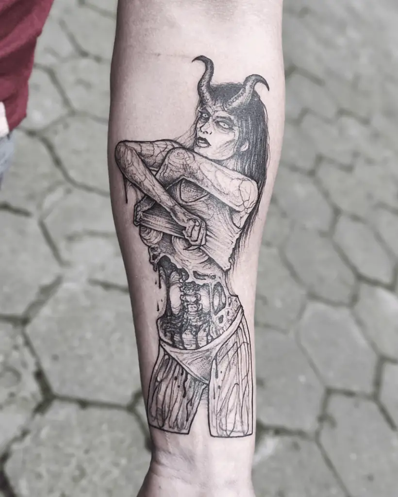 Forearm Satanic Woman Tattoo Design