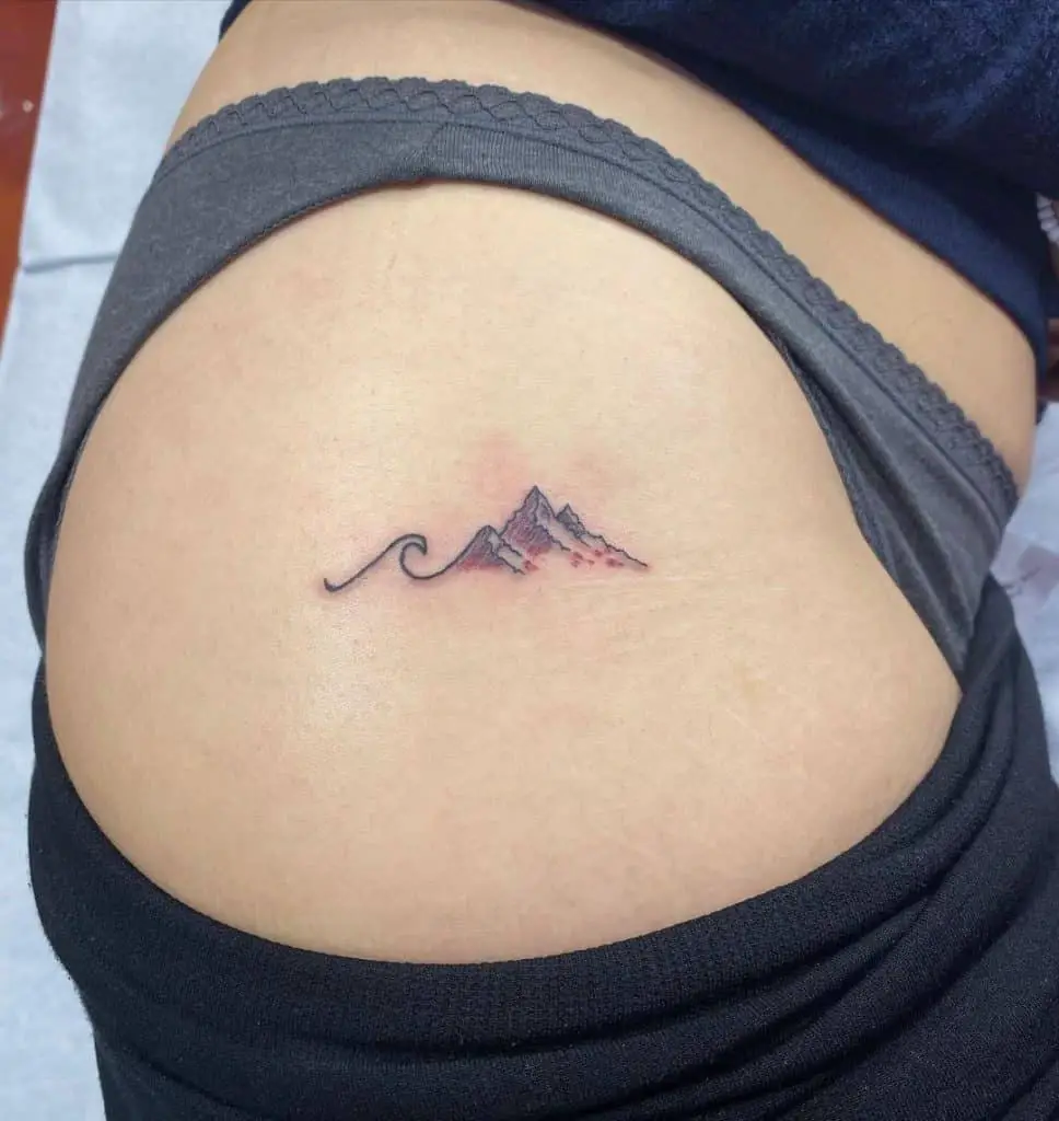 Hip Bone Tattoos Small Wave & Mountain Image