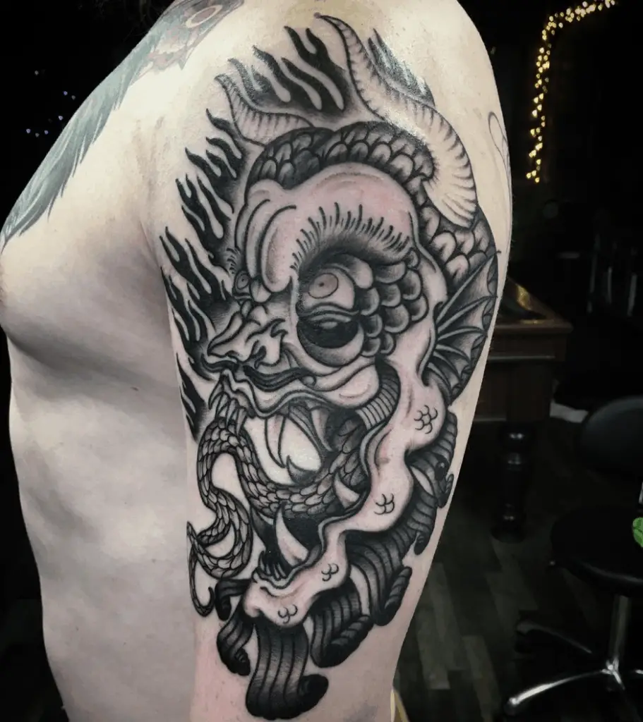 Large Shoulder Satanic Tattoo Black Ink