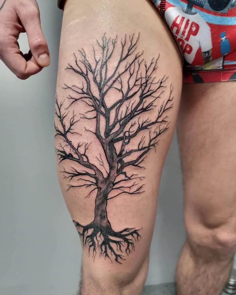 Large Thigh Tree Of Life Tattoo 