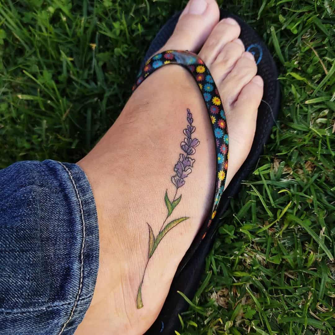 Lavender tattoo on foot or ankle
