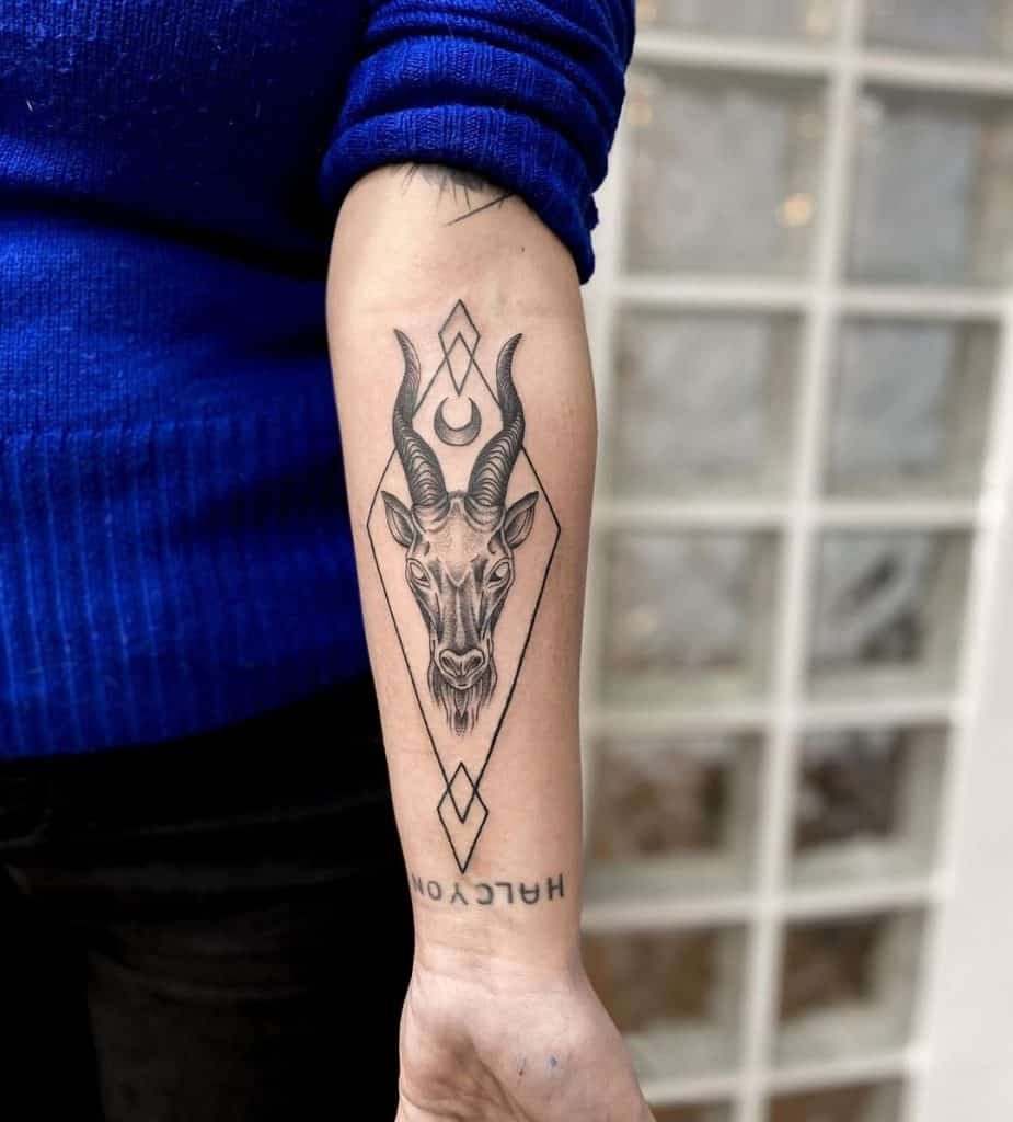 Capricorn tattoo on shoulder. Made by Franny Wonder | Capricorn tattoo,  Aries tattoo, Ram tattoo
