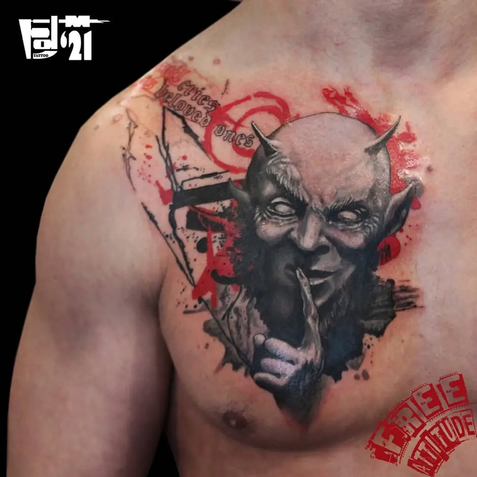 Red & Colorful Satanic Tattoo Design