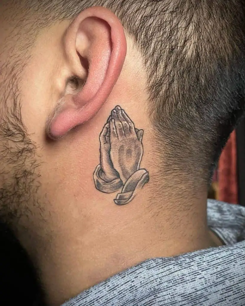 Religion Inspired Behind The Ear Tattoo