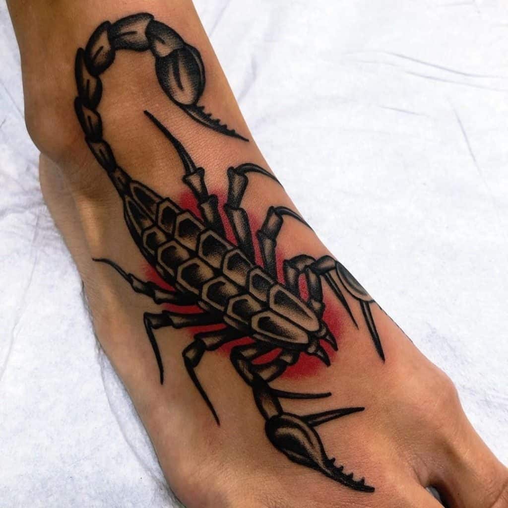 . Scary Scorpion Black Foot Tattoo 