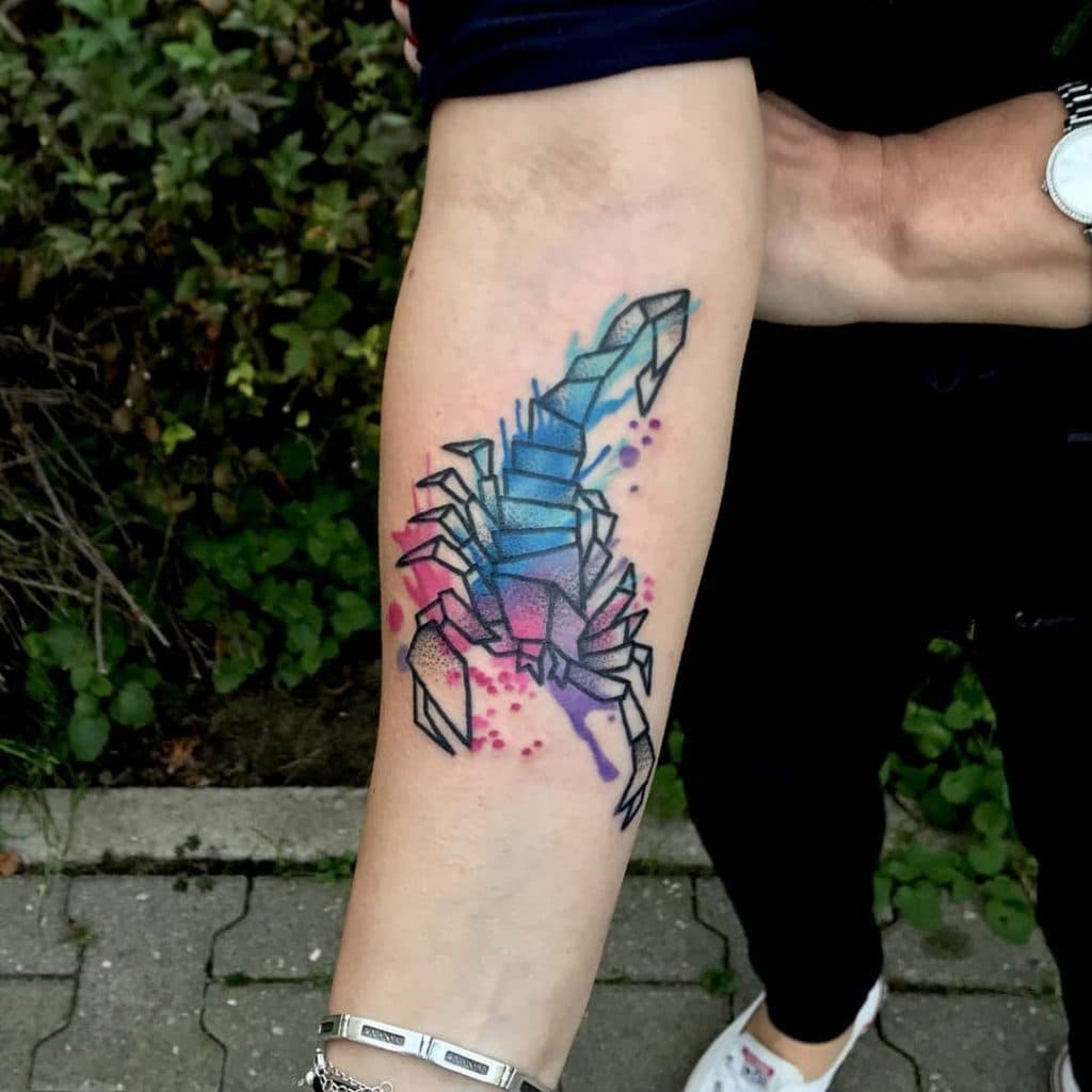 Scorpio Tattoo On Hand Colorful Print
