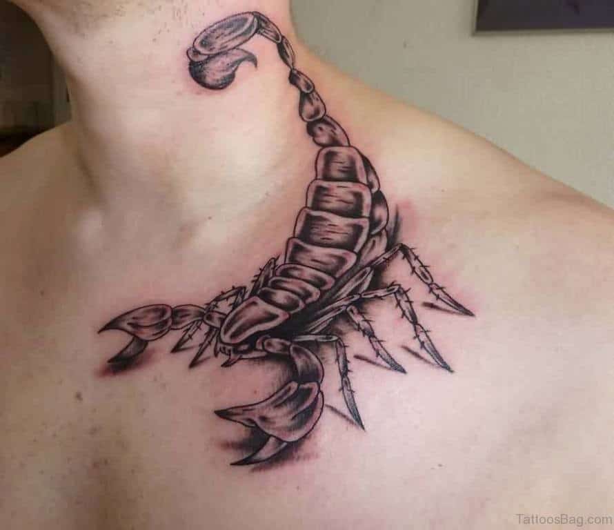Scorpio Tattoo Over Neck & Chest