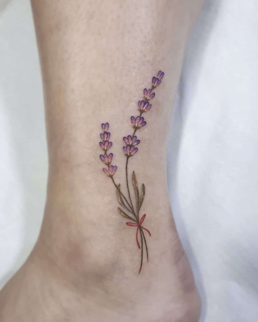 Two Purple Lavender tattoo on Ankle